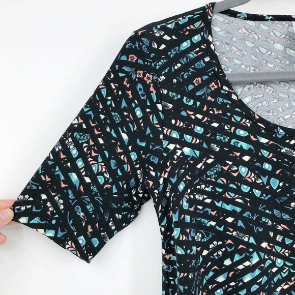 Lularoe Perfect T Shirt Multicolor Floral & Stripe Size XXS Tunic Short Sleeve - Picture 9 of 12